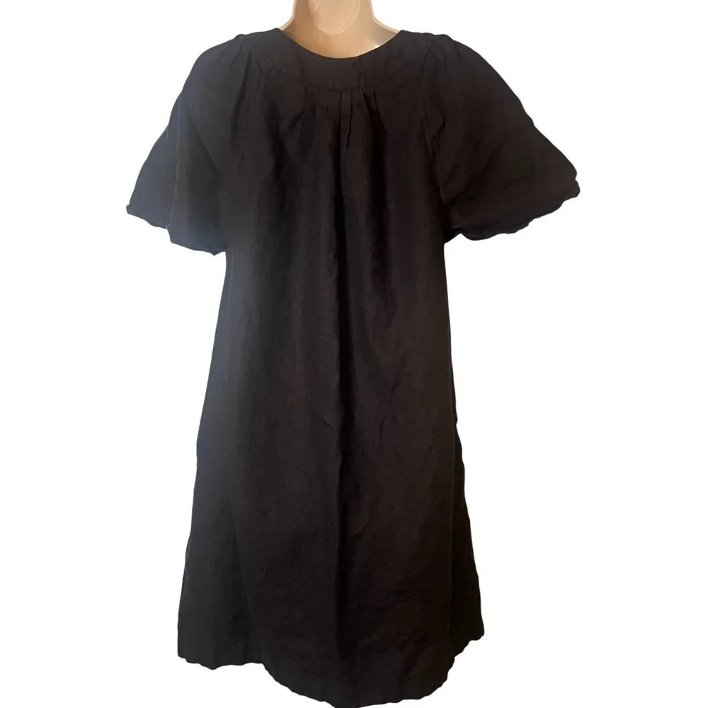 Chico's Women's 100% Linen Dress Black Size 2 (12) Pockets Lagenlook Casual FLAW